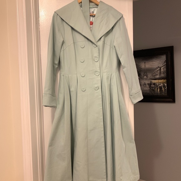 Miss Candyfloss 50s Antonella Swing Trench coat in mint - Picture 3 of 5